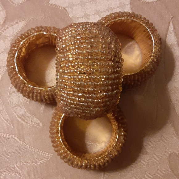 Gold Beaded Napkin Rings Set of 4 - Picture 1 of 3